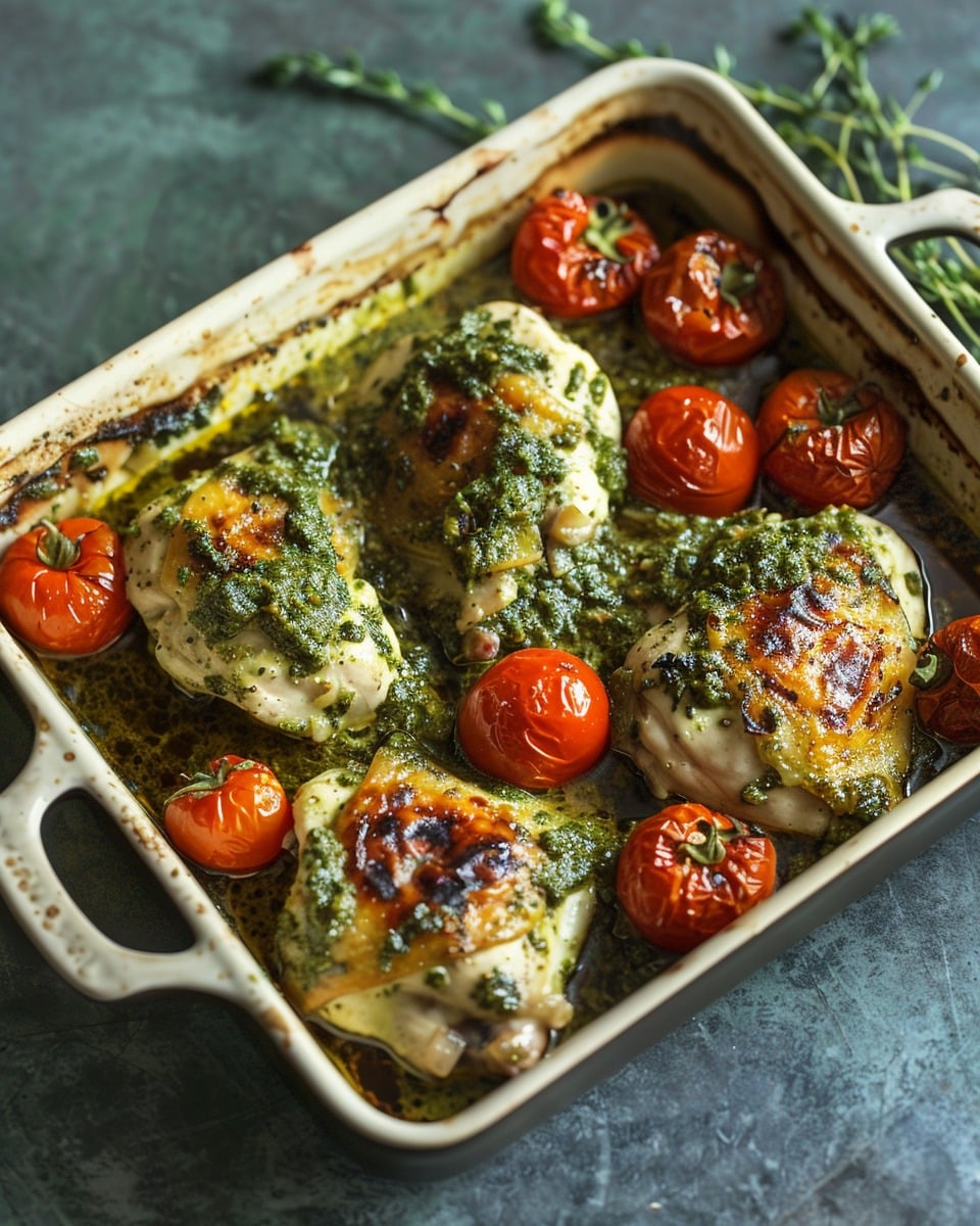 Creamy Pesto Chicken with Roasted Tomatoes