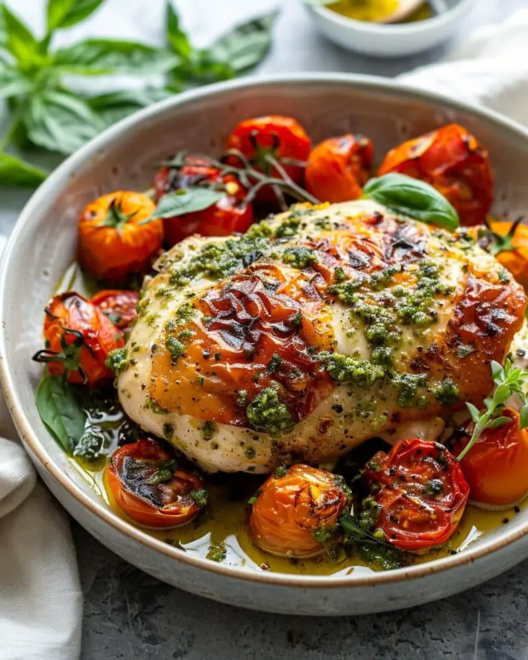 Creamy Pesto Chicken with Roasted Tomatoes