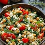 Mediterranean Lemon Rice with Chickpeas, Spinach, Tomatoes, and Feta