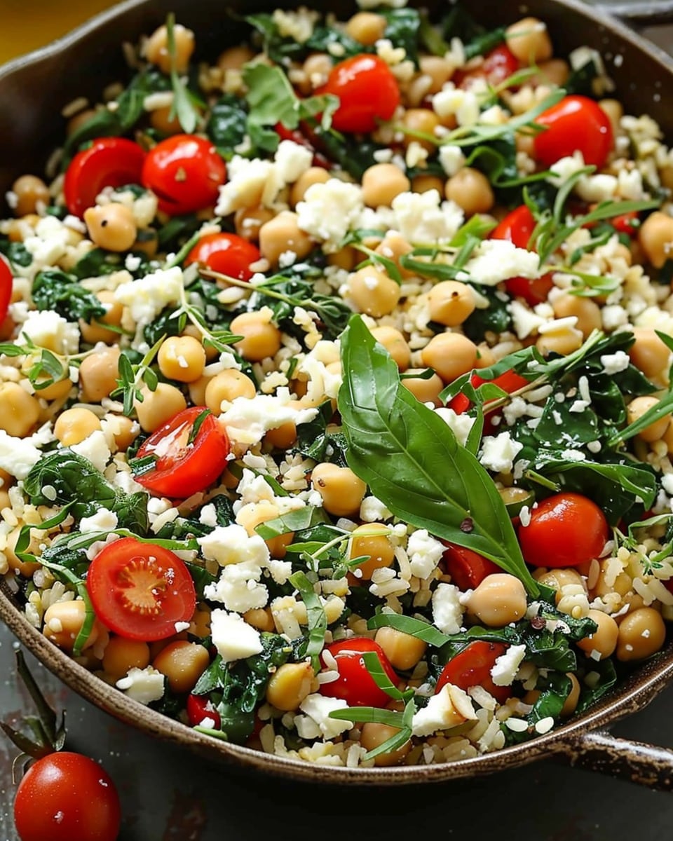 Mediterranean Lemon Rice with Chickpeas, Spinach, Tomatoes, and Feta