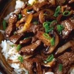 Beef, Onion & Mushroom Stir-Fry Over Rice