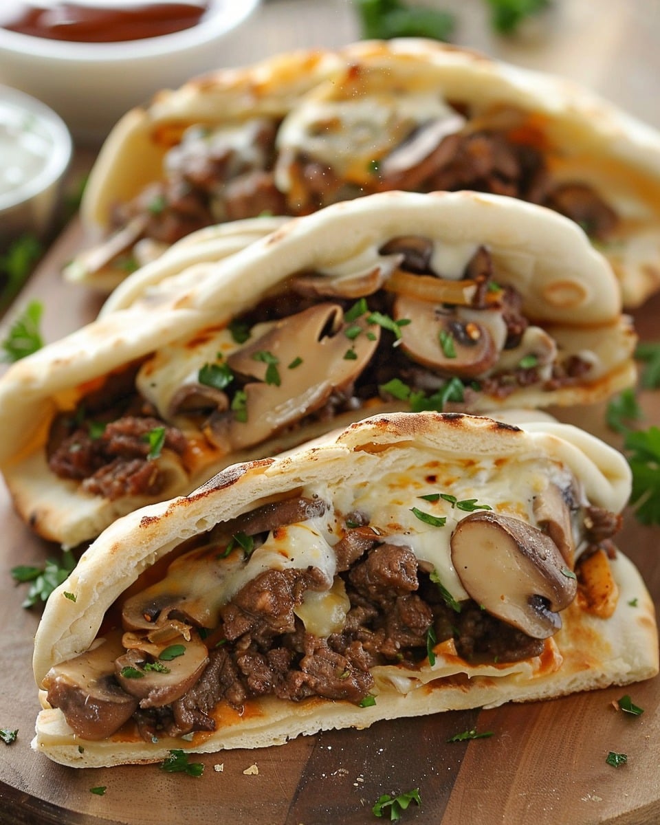 Cheesy Beef and Mushroom Pita Pockets