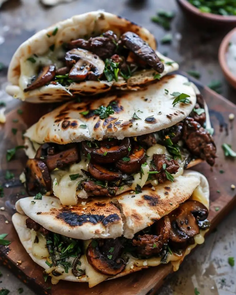 Cheesy Beef and Mushroom Pita Pockets