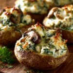 Cheesy Twice-Baked Stuffed Potatoes With Spinach & Mushrooms