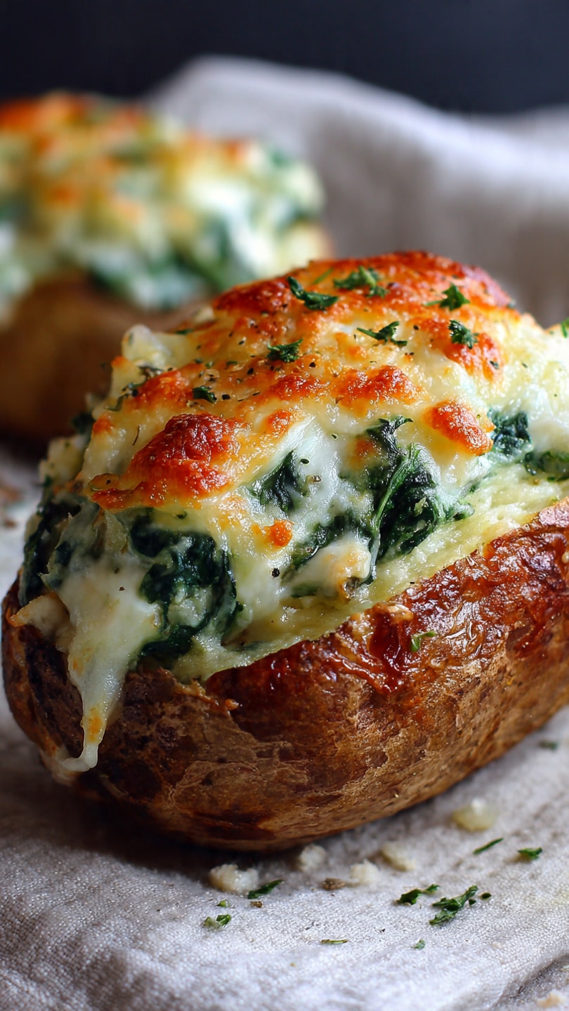 Cheesy Twice-Baked Stuffed Potatoes With Spinach & Mushrooms