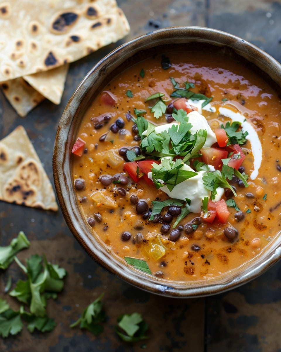 Decadent Lentil Tortilla Soup