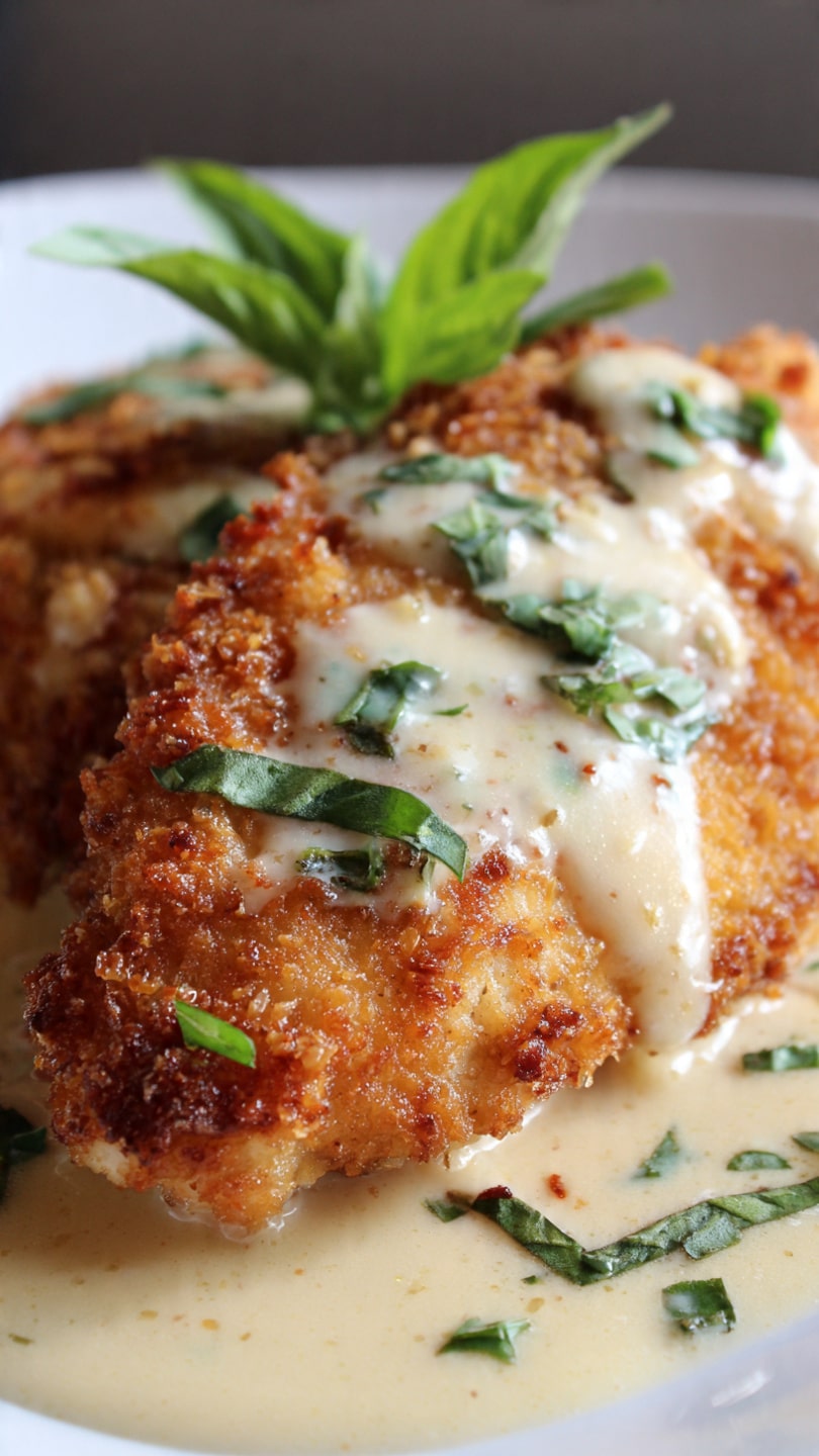 Crispy Parmesan Chicken with Creamy Garlic Sauce