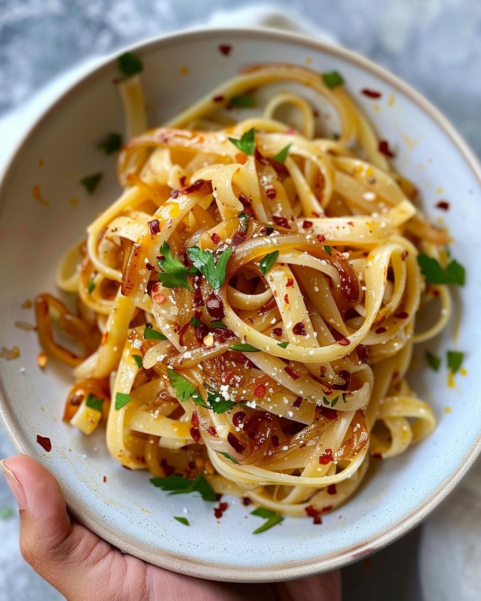 Caramelized Onion Pasta with Chilli Oil