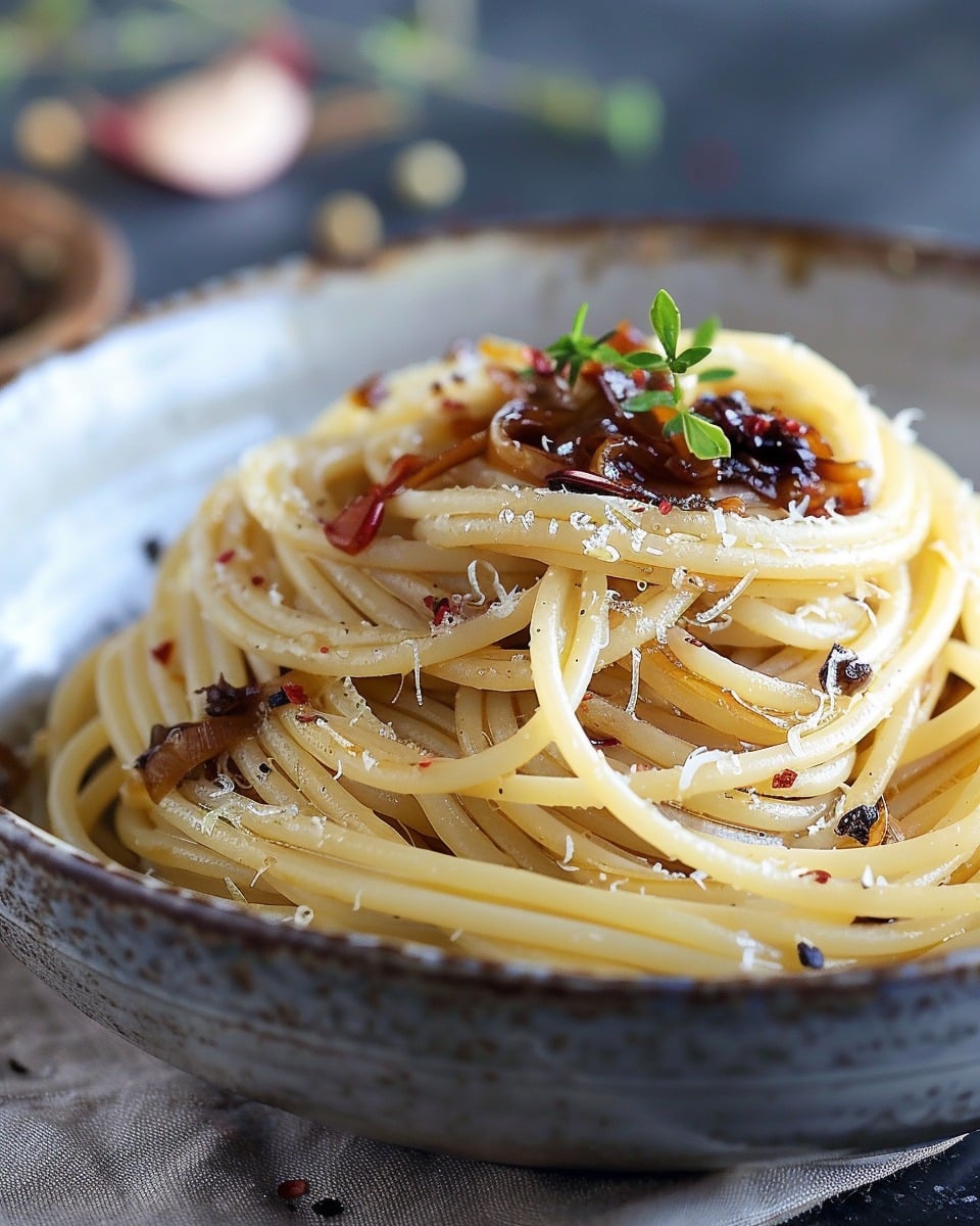 Caramelized Onion Pasta with Chilli Oil