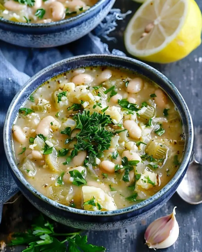 Greek White Bean Soup With Garlic & Lemon