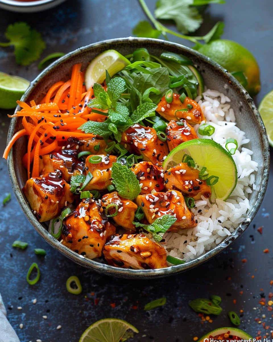 Sweet Chili Chicken Bowl With Coconut Lime Drizzle
