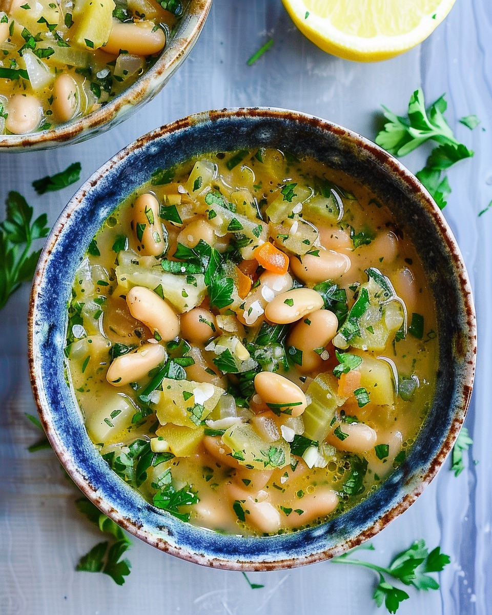 Greek White Bean Soup With Garlic & Lemon