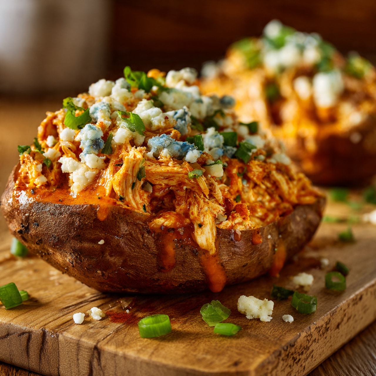 Buffalo Chicken Stuffed Sweet Potatoes