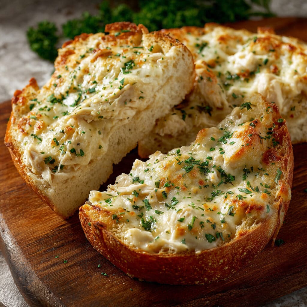 Chicken Alfredo Garlic Bread