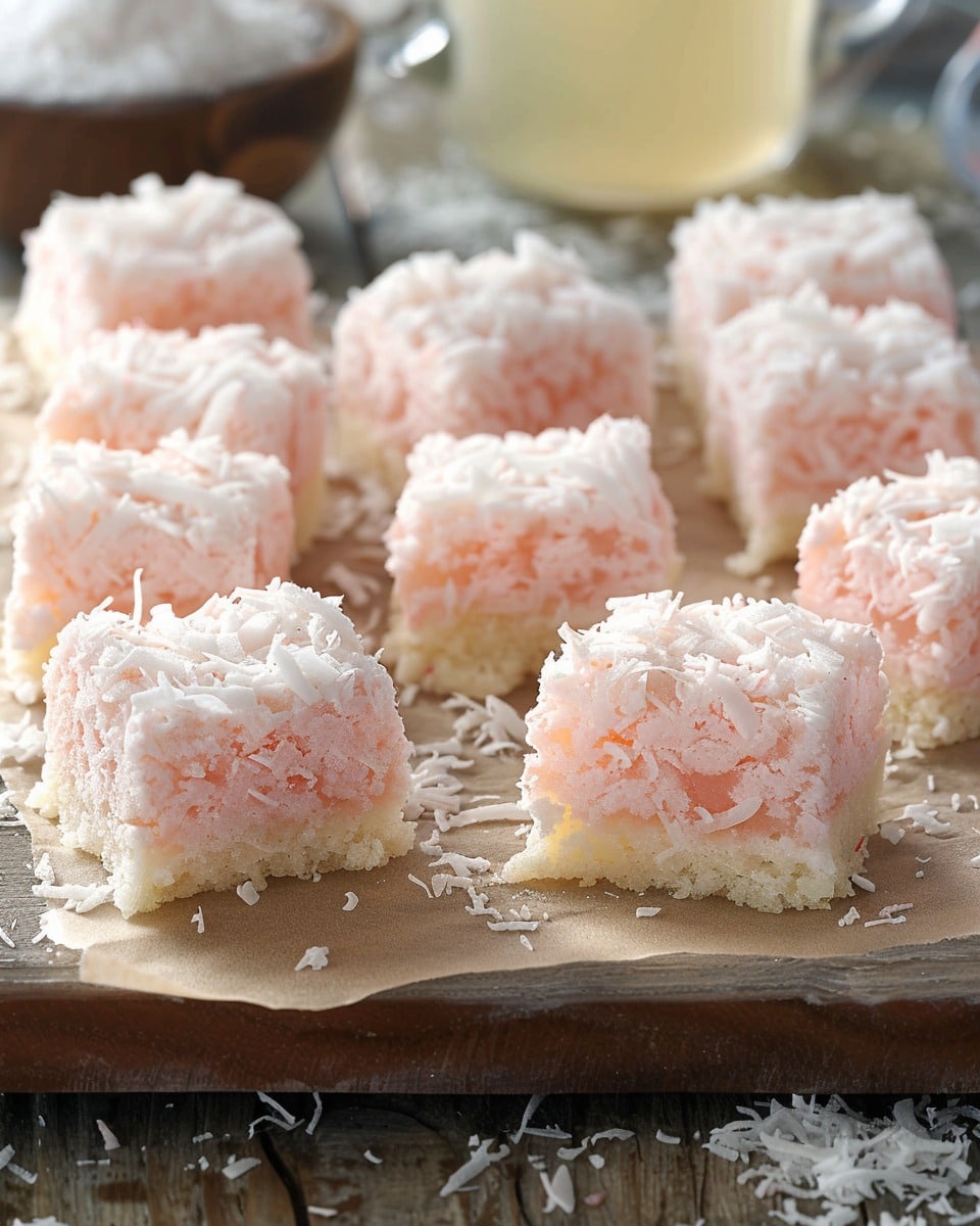 Pink Coconut Snowball Cake Bars