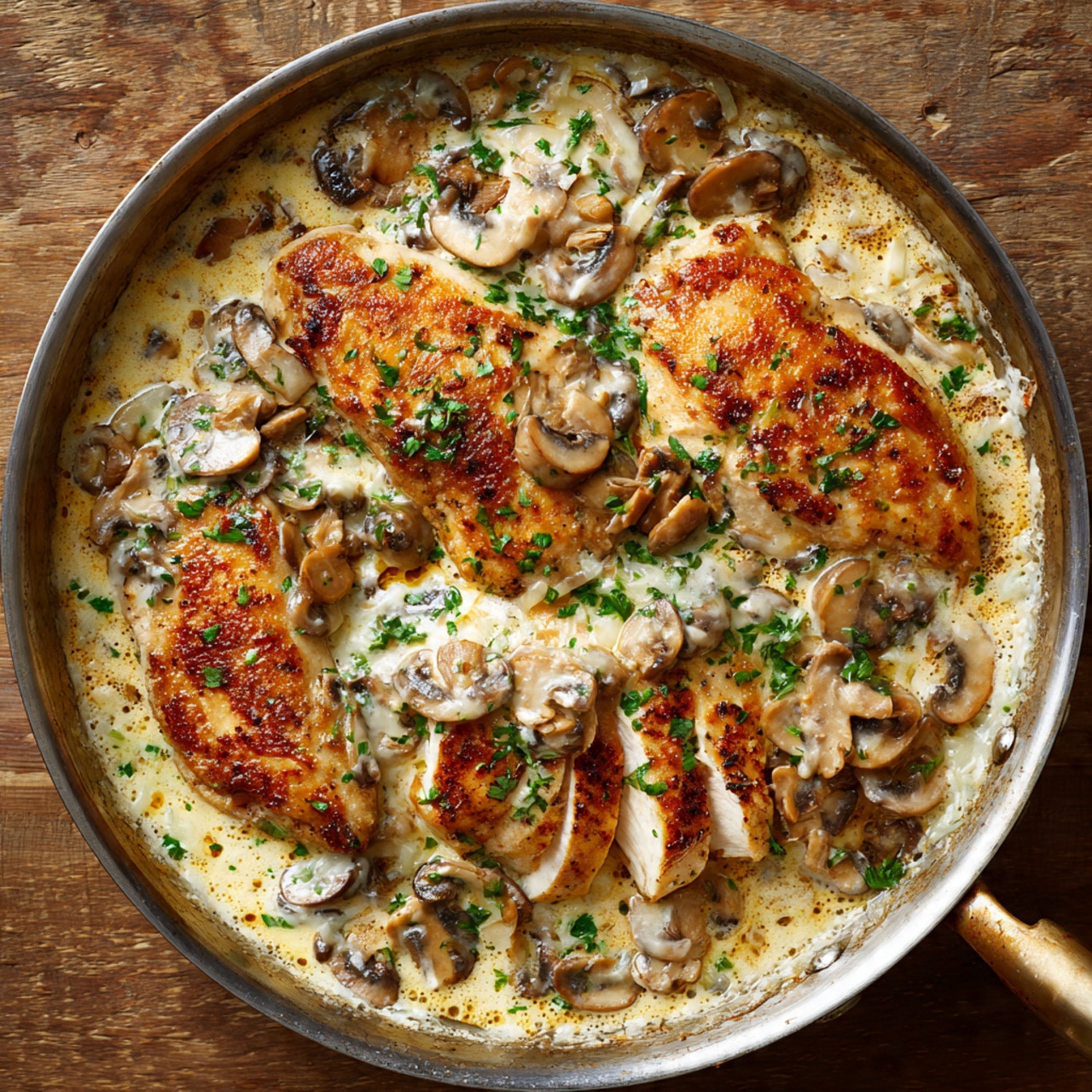 Chicken and Mushroom Skillet in a Creamy Asiago and Mustard Sauce