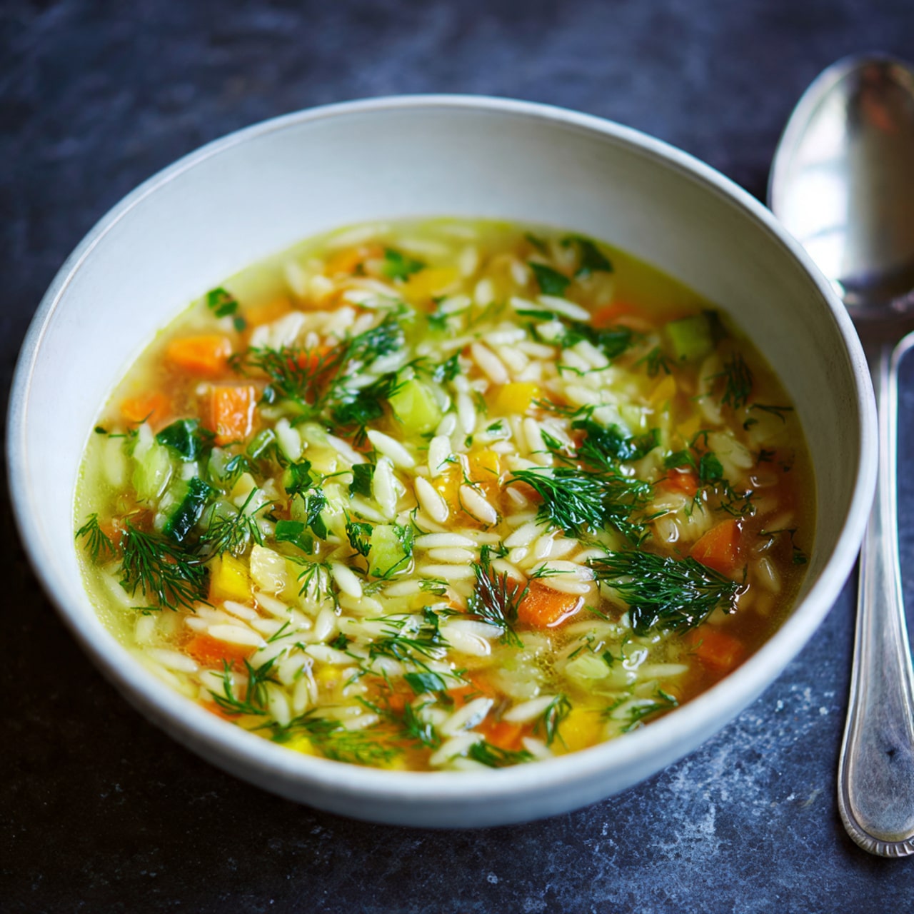 Orzo and Vegetable Soup with Lemon and Dill