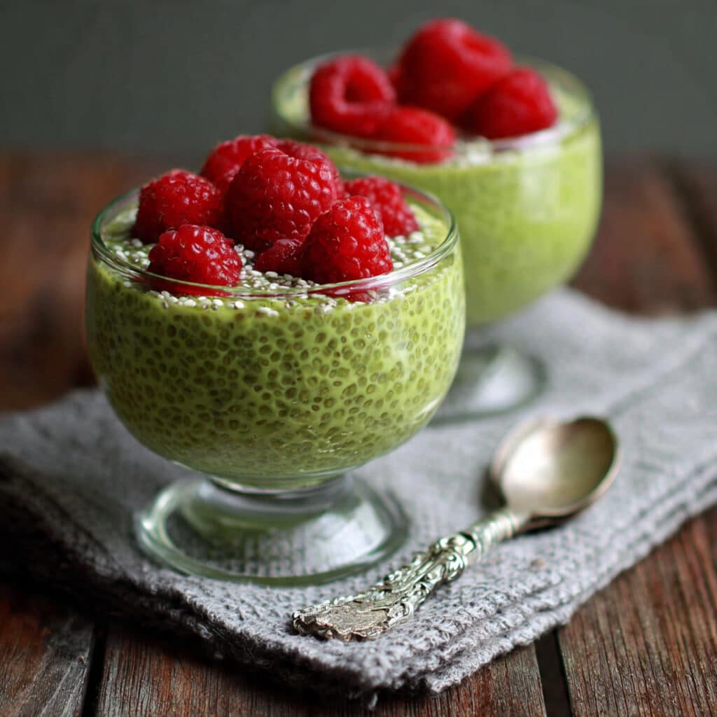 Matcha Raspberry Chia Oat Pudding