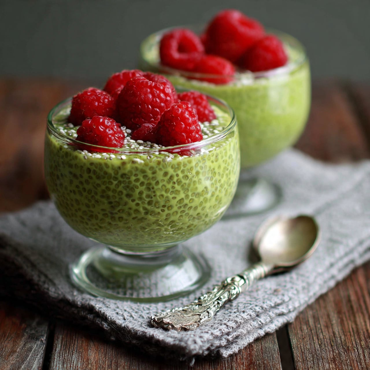 Matcha Raspberry Chia Oat Pudding