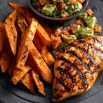 Grilled Chicken with Sweet Potato Fries and Avocado Salsa