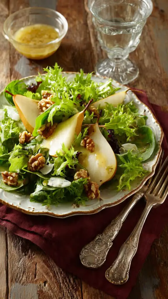 Pear Salad with Walnuts and Honey-Mustard Dressing