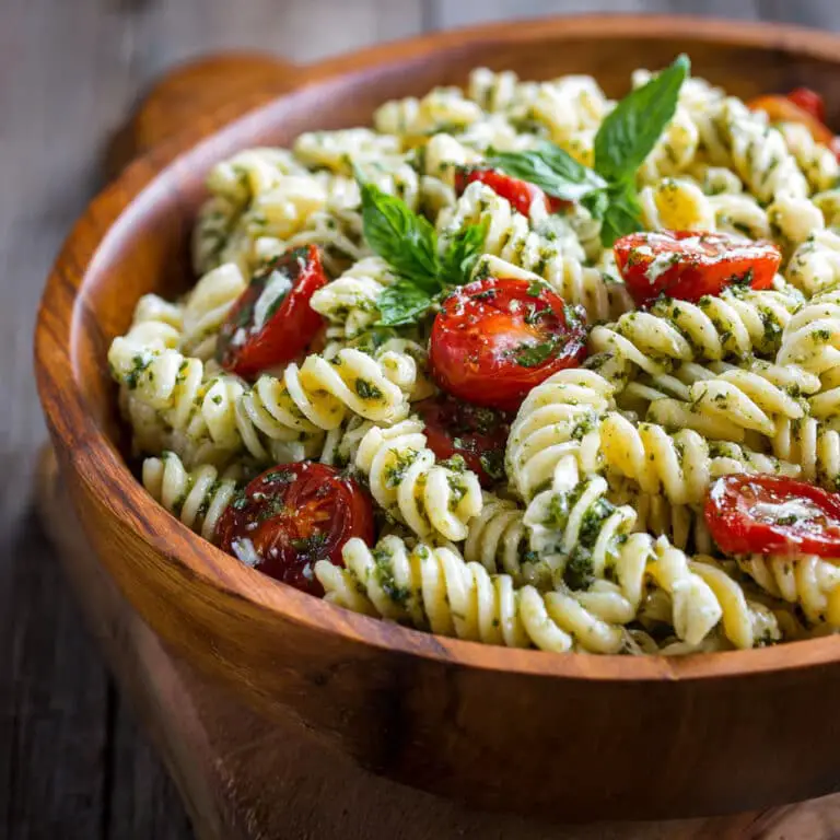 Light and Creamy Pesto Caprese Pasta Salad