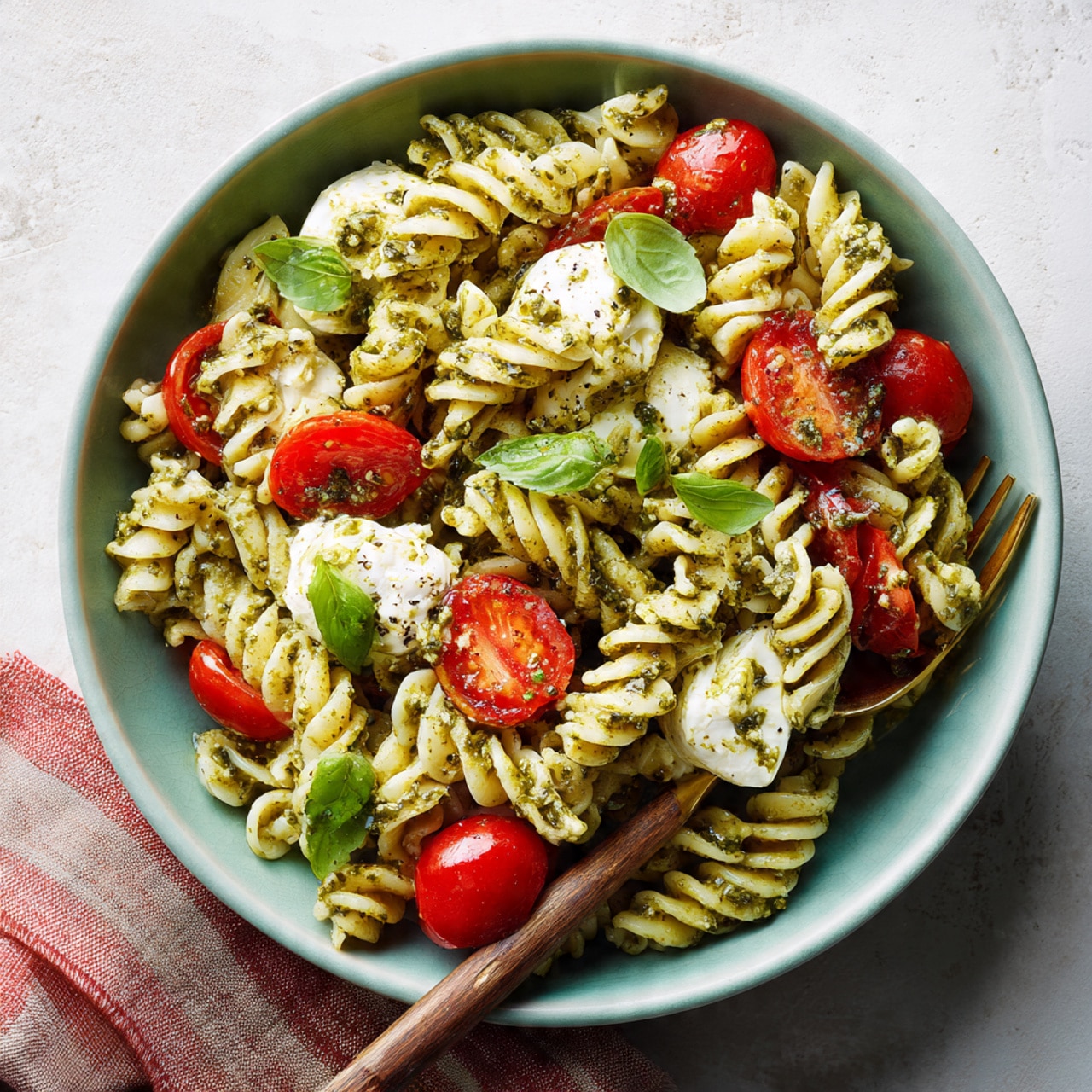 Light and Creamy Pesto Caprese Pasta Salad