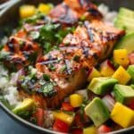 BBQ Salmon Bowls with Mango Avocado Salsa