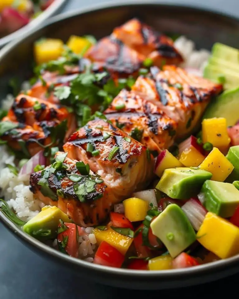 BBQ Salmon Bowls with Mango Avocado Salsa