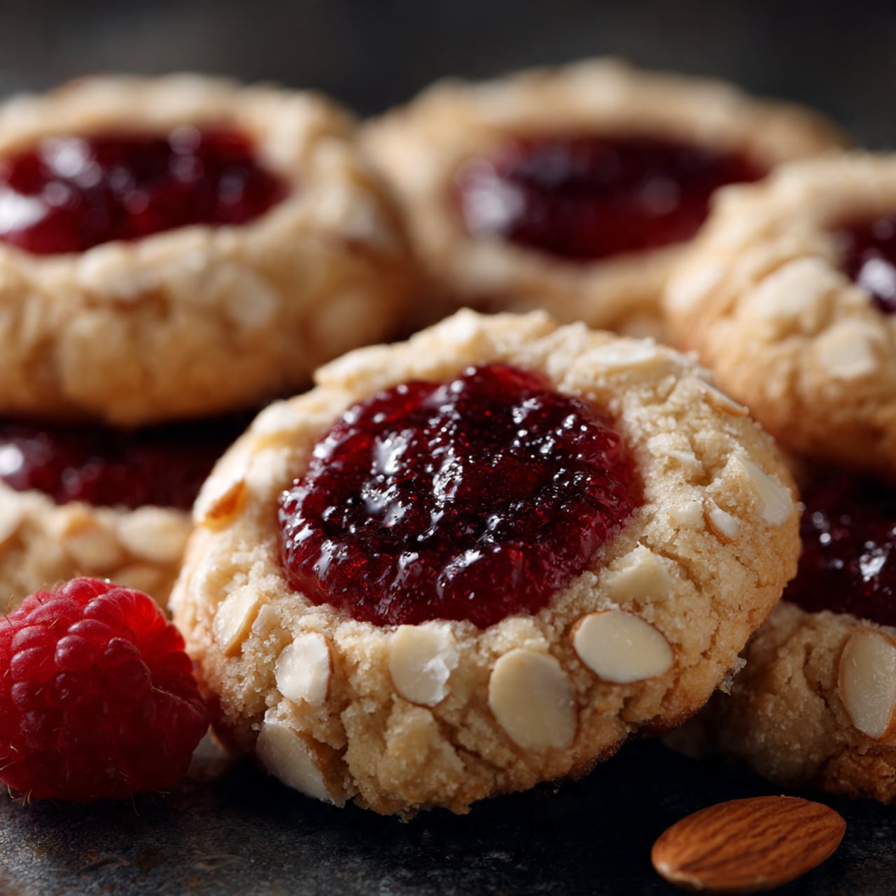 Raspberry Almond Thumbprint Cookies