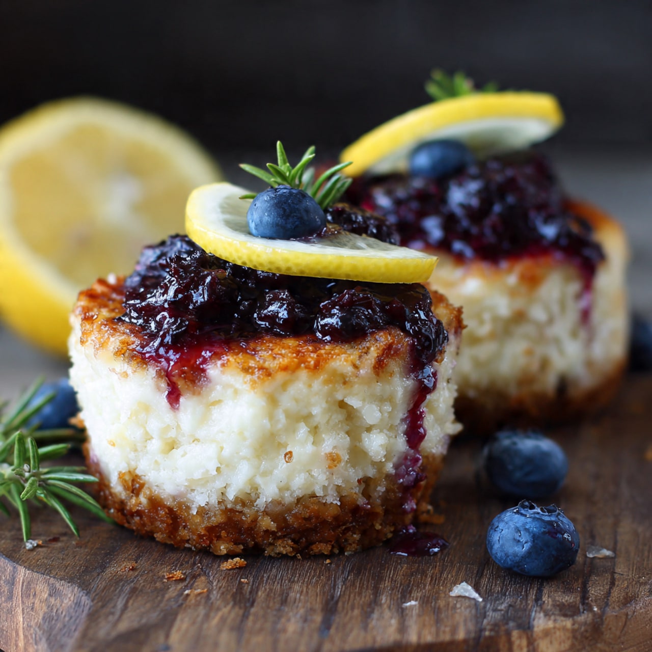 Juicy Mini Lemon Blueberry Cheesecakes