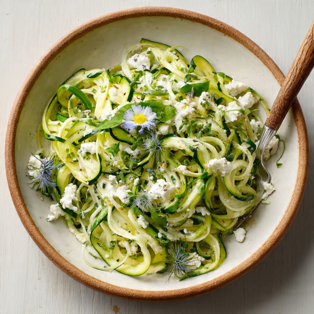 Raw Zucchini Salad with Creamy Feta Dressing