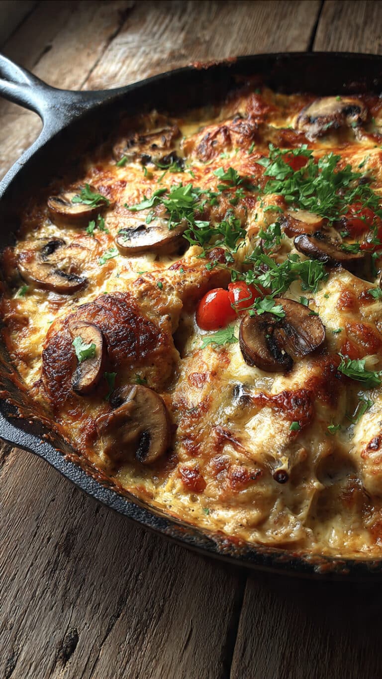 Cheesy Mushroom Chicken Skillet Bake