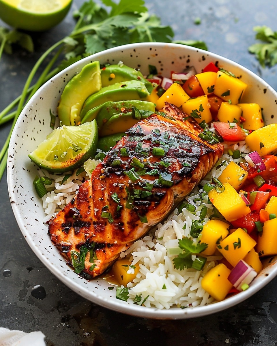 BBQ Salmon Bowls with Mango Avocado Salsa