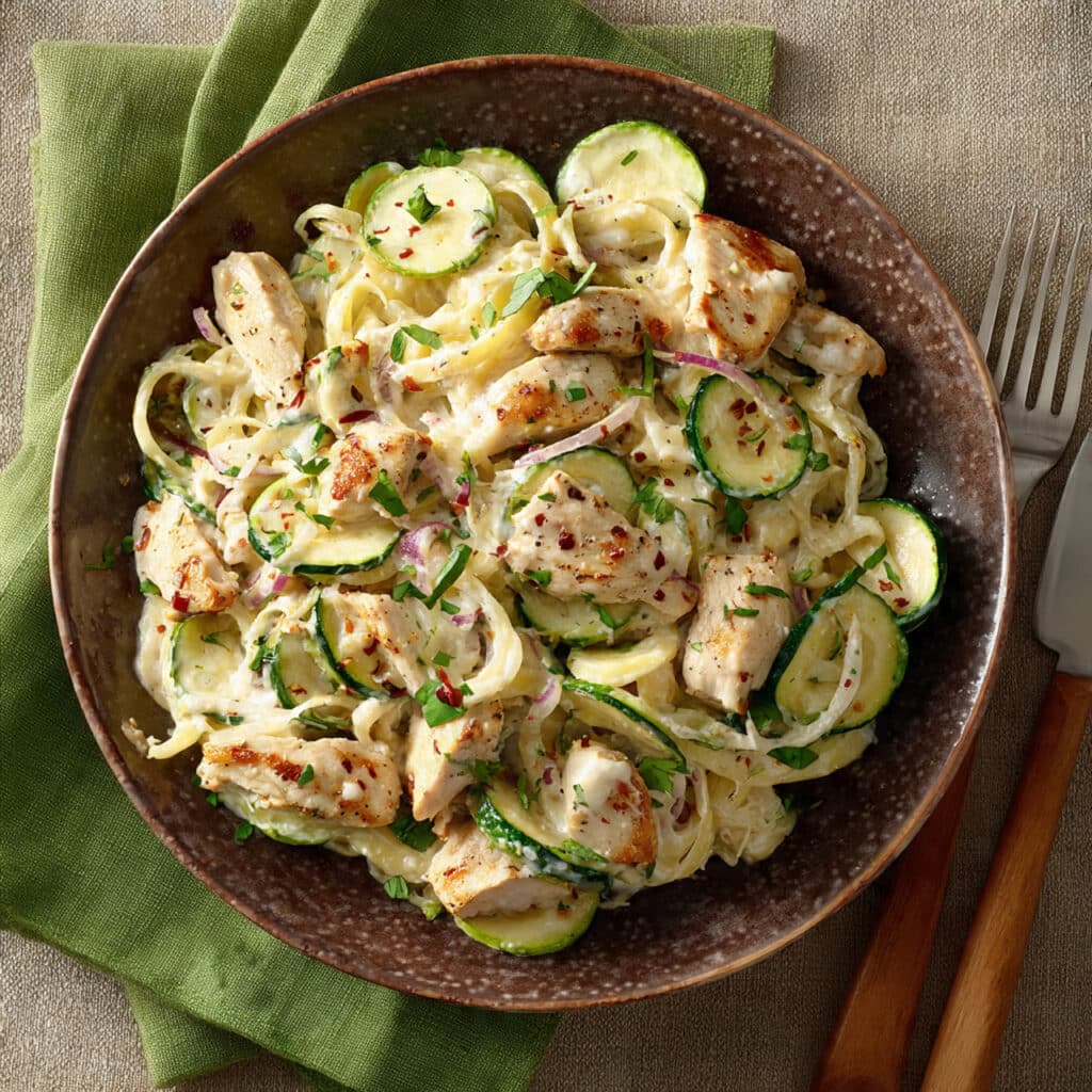 Chicken Alfredo Zucchini Salad