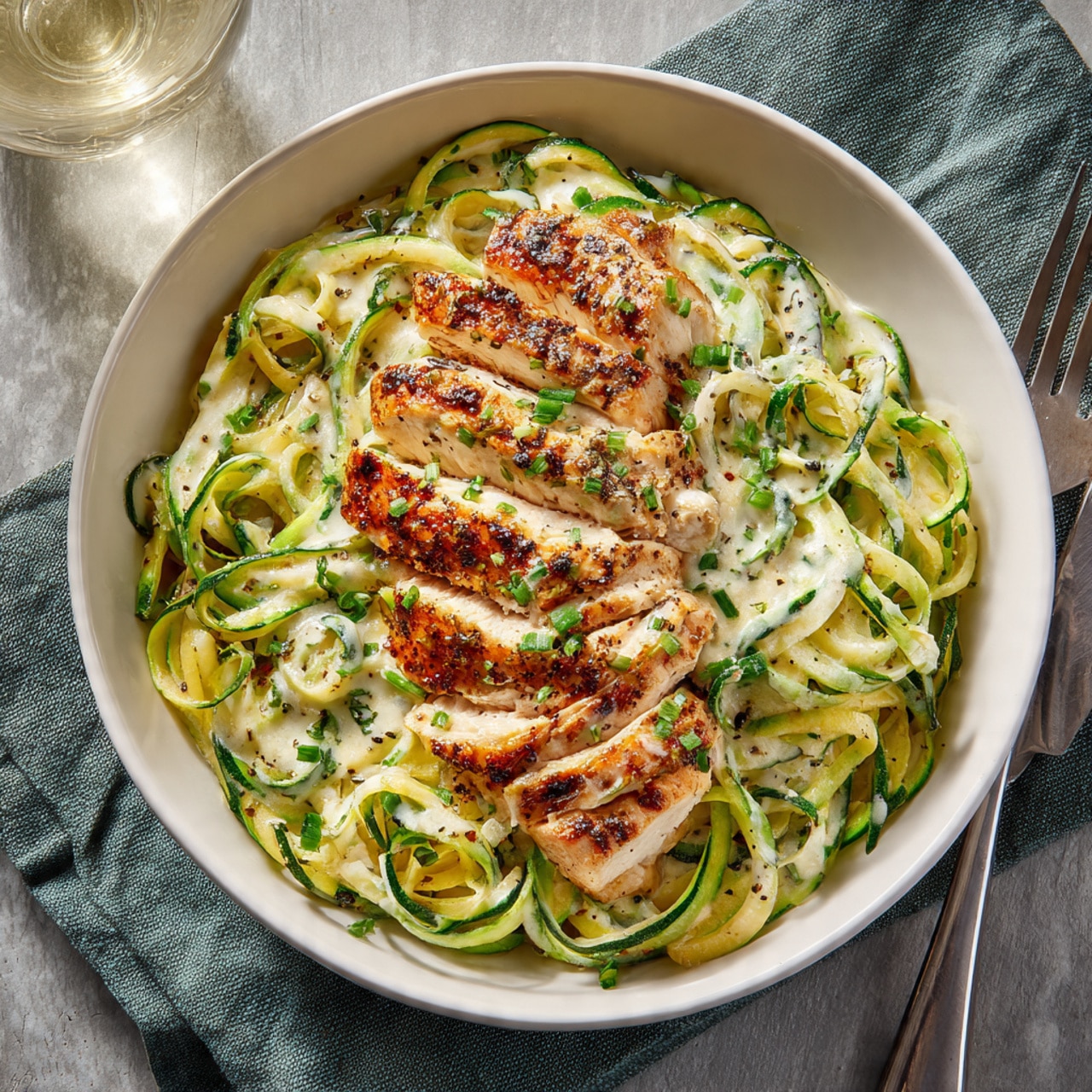 Chicken Alfredo Zucchini Salad