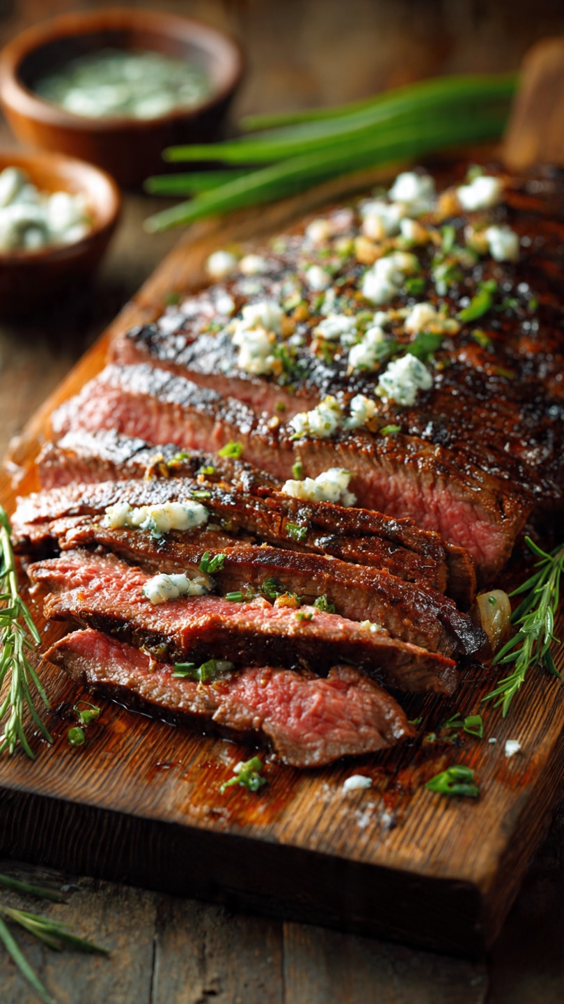 Balsamic Marinated Flank Steak with Blue Cheese Crust