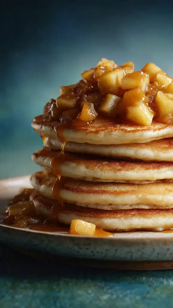Fluffy Spiced Pancakes With Caramel Apple Compote