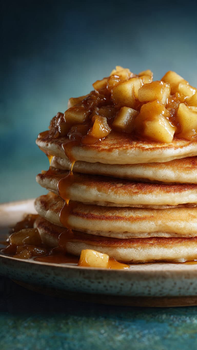 Fluffy Spiced Pancakes With Caramel Apple Compote