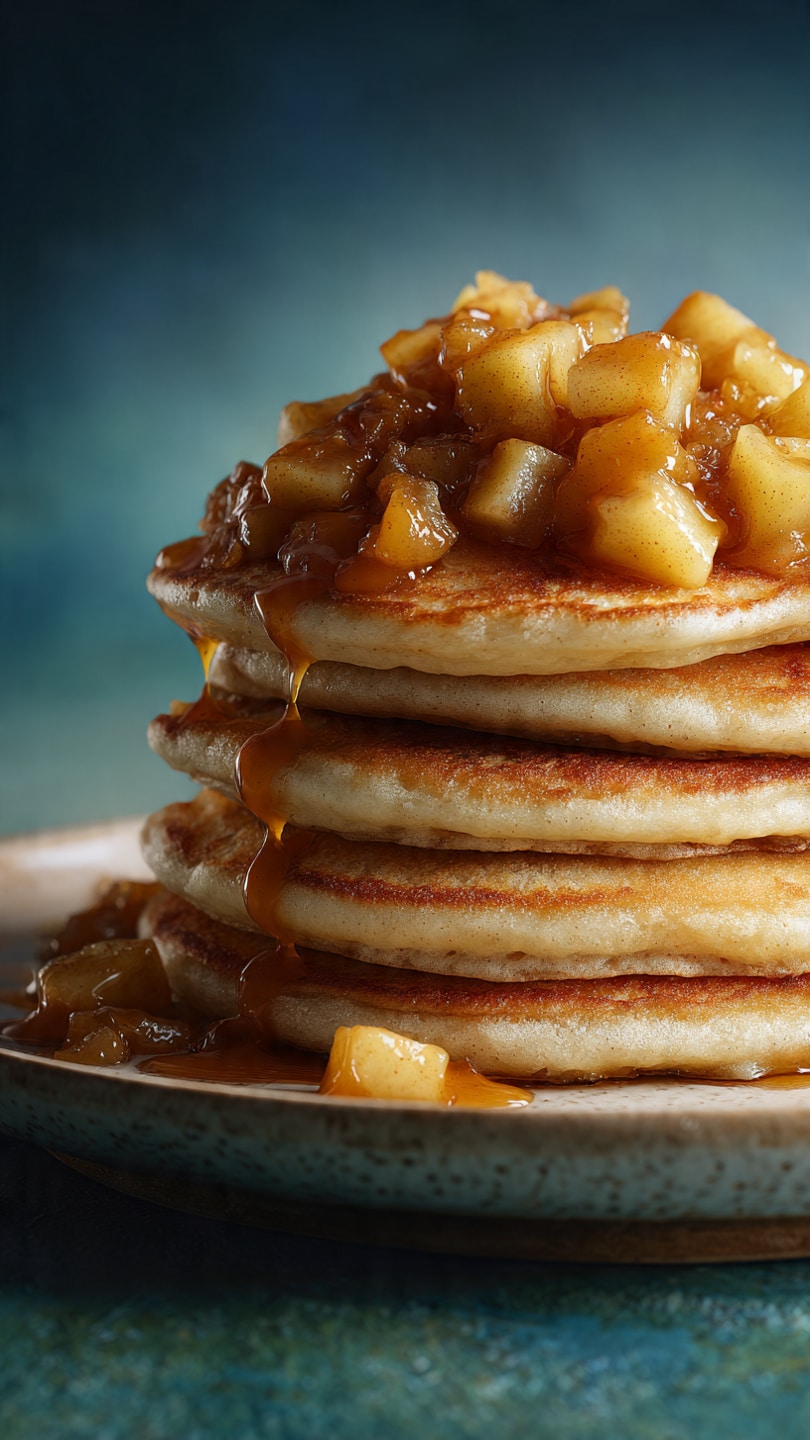 Fluffy Spiced Pancakes With Caramel Apple Compote