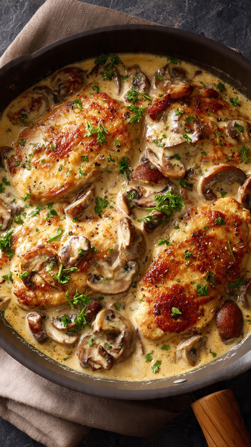 Creamy Chicken and Mushroom Skillet with Asiago and Mustard