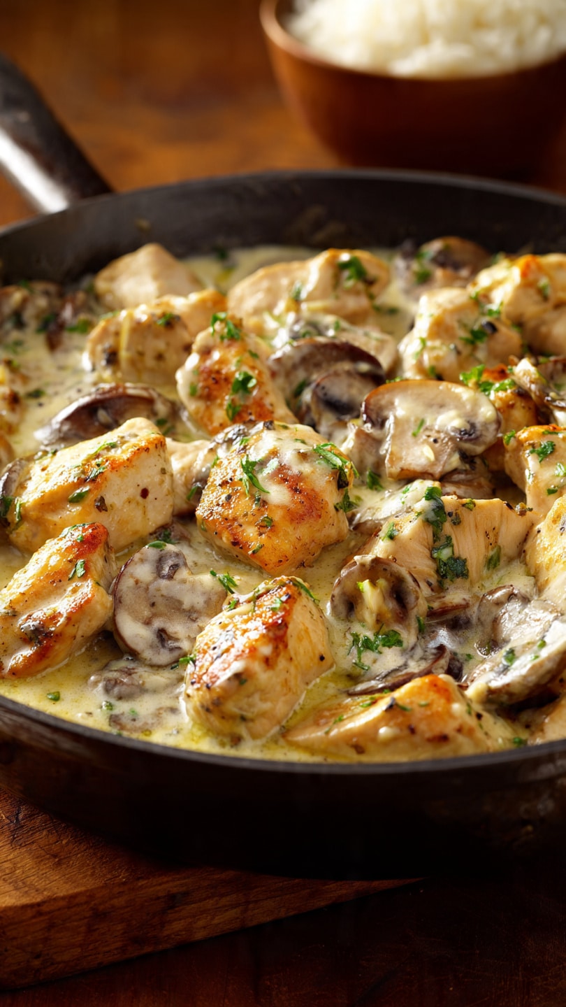 Creamy Chicken and Mushroom Skillet with Asiago and Mustard
