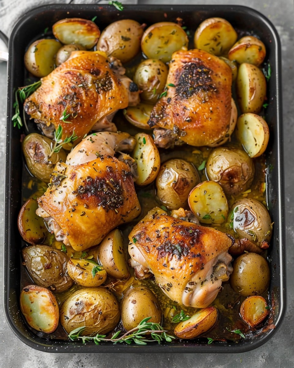One Pan Garlic Roasted Chicken and Baby Potatoes