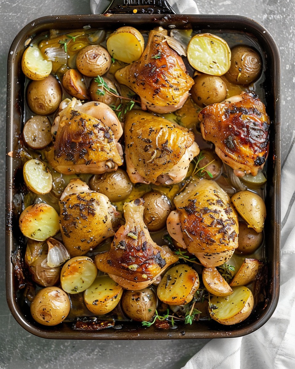 One Pan Garlic Roasted Chicken and Baby Potatoes