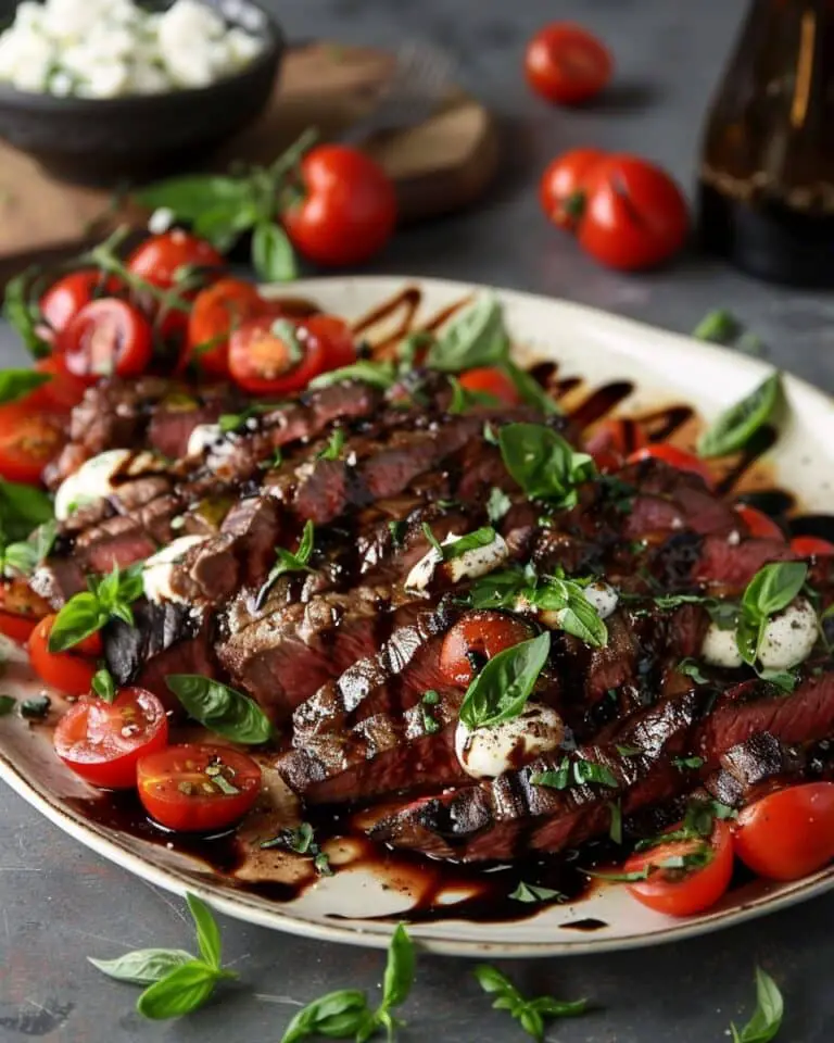 Grilled Flank Steak Caprese with Balsamic Dressing