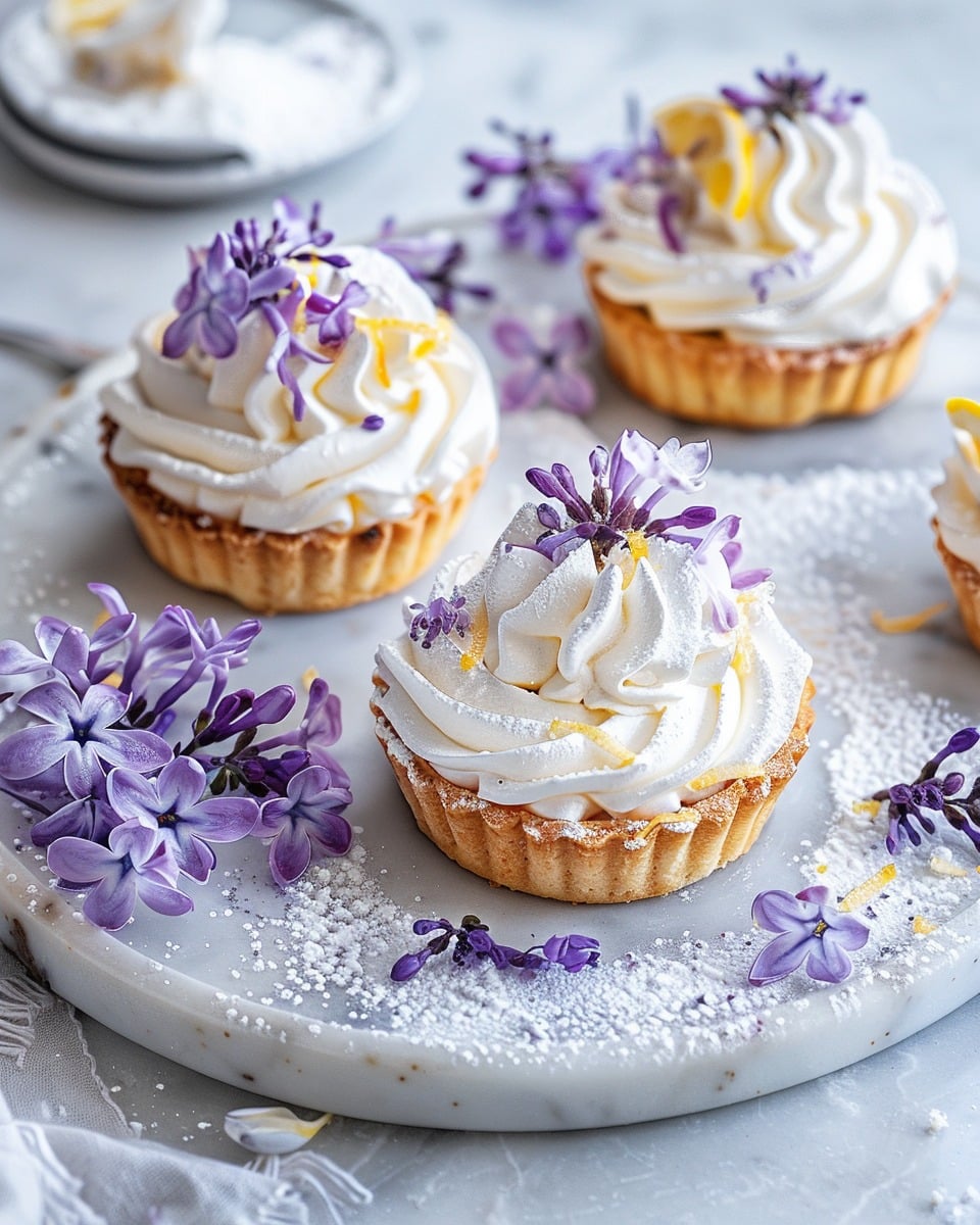 Mini Lemon Tarts with Lilac Meringue