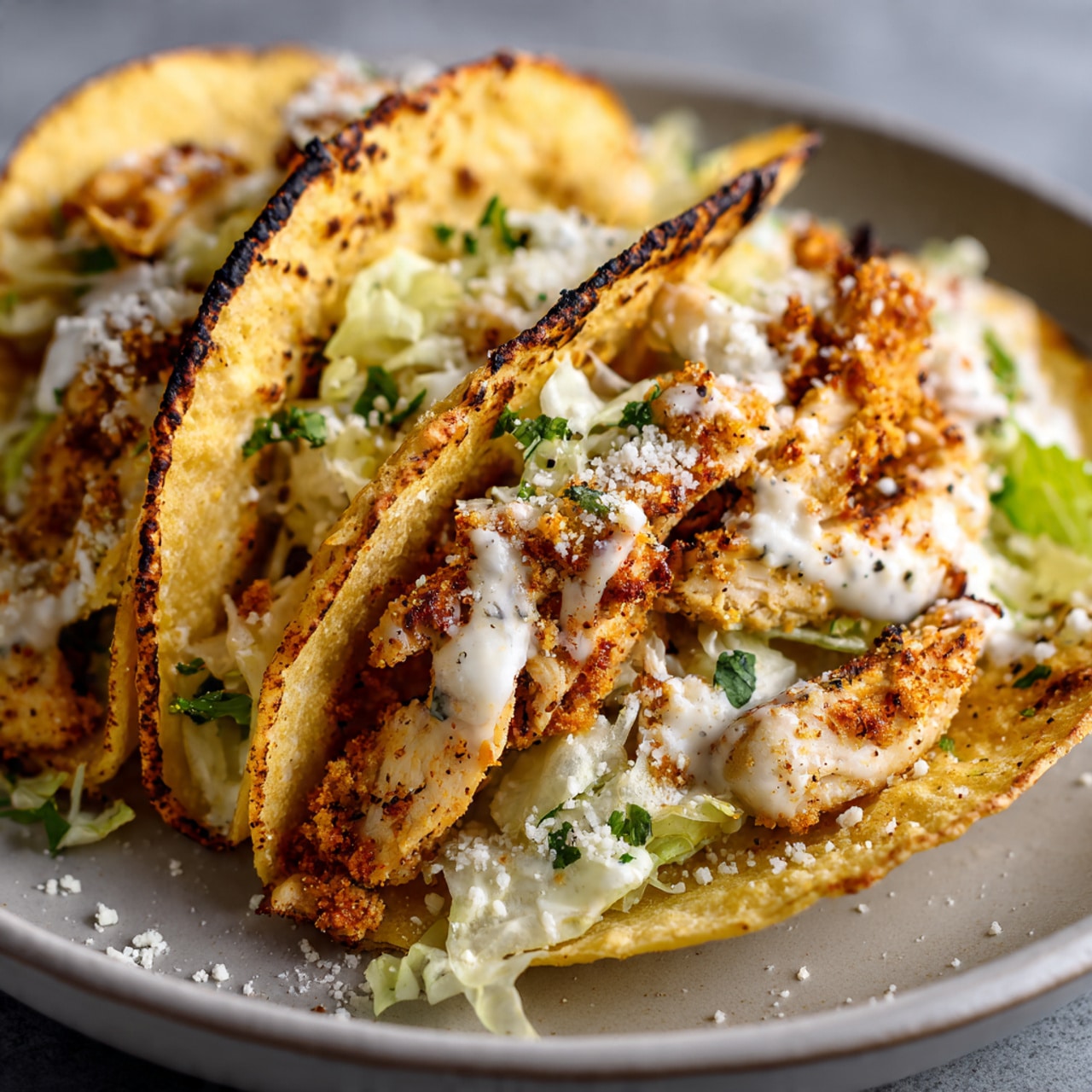 Dill Pickle Ranch Smash Chicken Tacos with Crispy Cheese