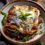 Burrata Eggplant Parmigiana with Caramelized Onions & Parmesan Cream