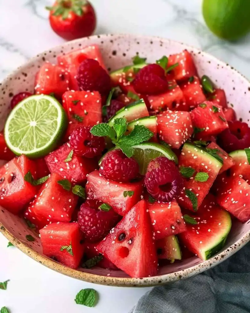 Easy Keto Watermelon Fruit Salad with Lime Mint Dressing