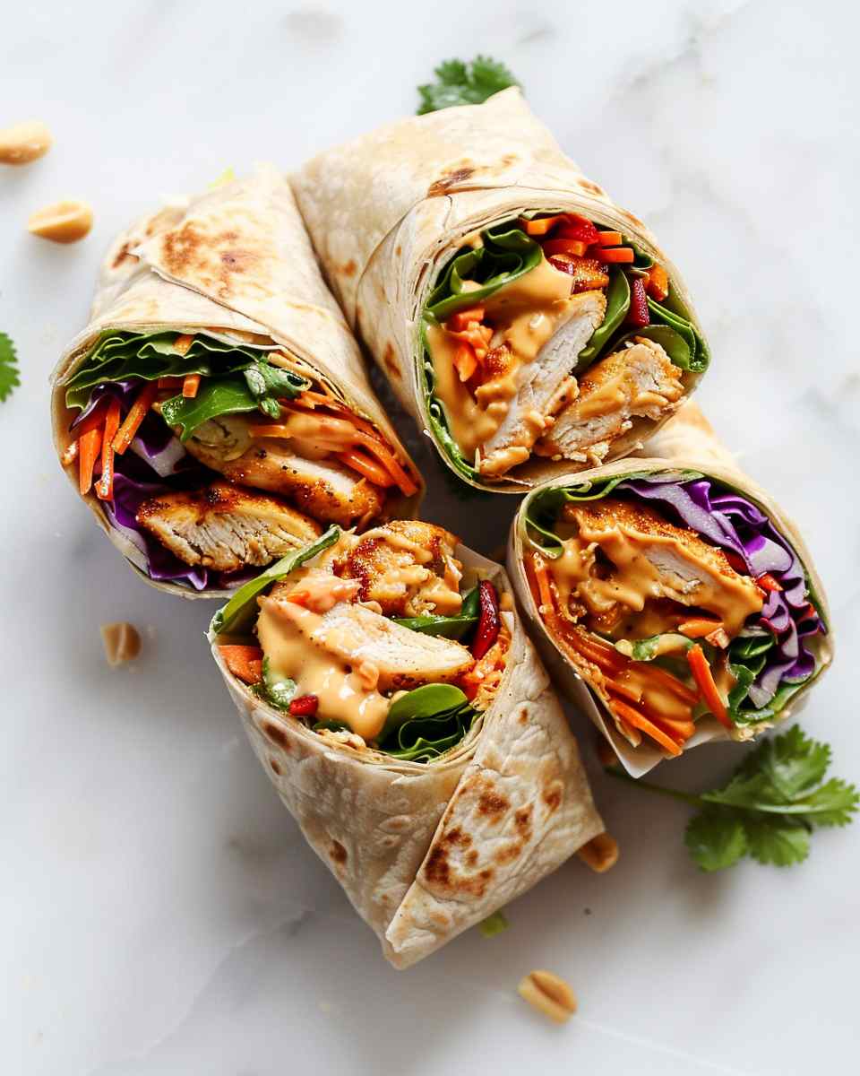 Easy Thai Peanut Chicken Wraps
